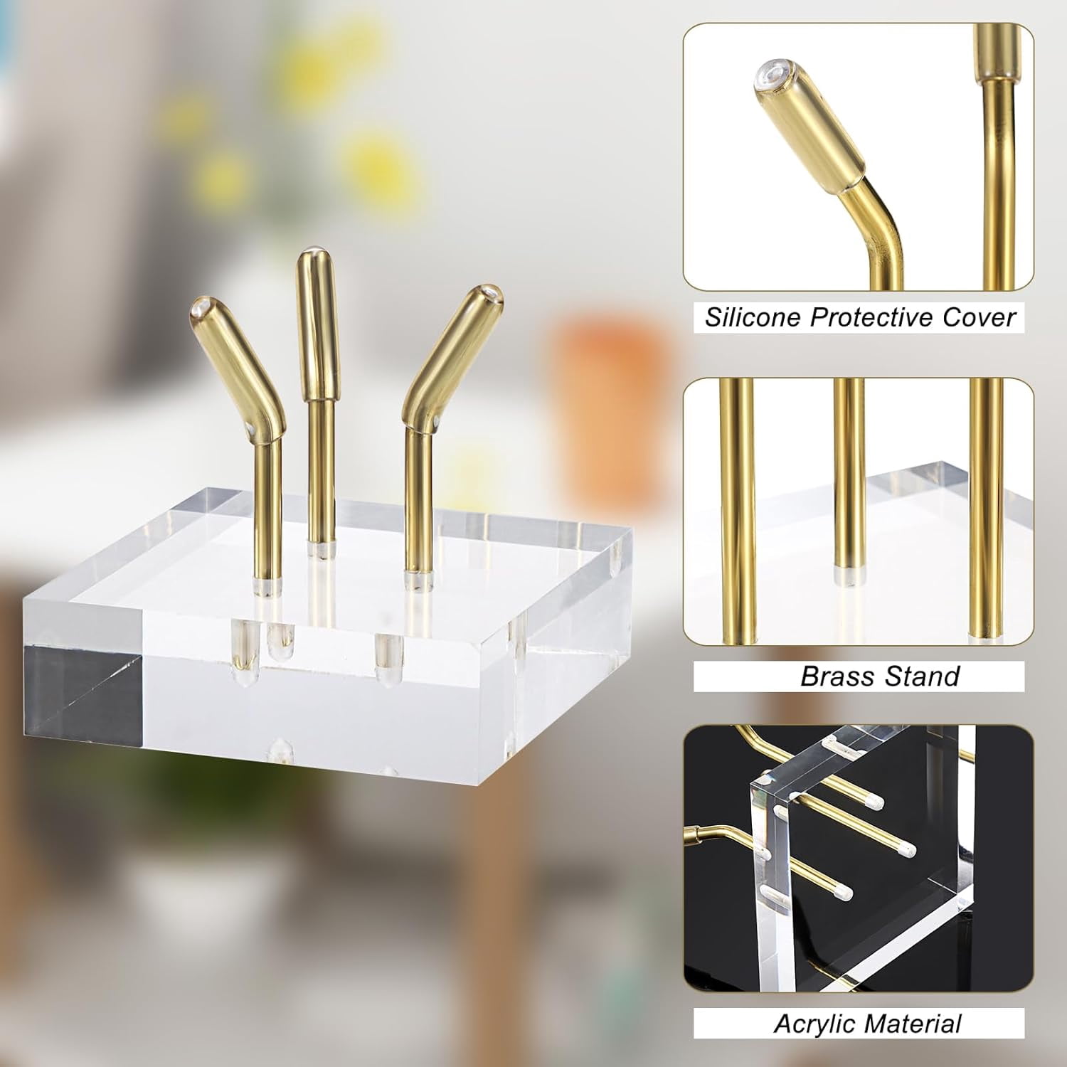 Gold Metal Arm Display Stand Easel with Acrylic Base Small Display Easel Holder for Sphere Crystal Ball Mineral Geodes Rock Seashell, Medium