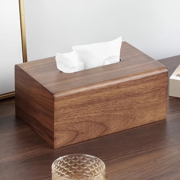 Walnut Wood Tissue Box Cover, Solid Wood Paper Tissue Holder, Rectangular Napkin Dispenser, Office and Home Tissue Storage Box, with Christmas Holiday Decor for Tabletop