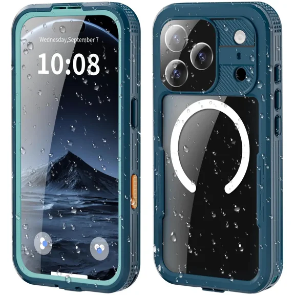 for iPhone 17 Pro Waterproof Case Compatible with MagSafe, Magnetic Waterproof Full Body IP68 Underwater Case Built-in Screen Protector Military Grade Shockproof Phone Cover with Lanyard