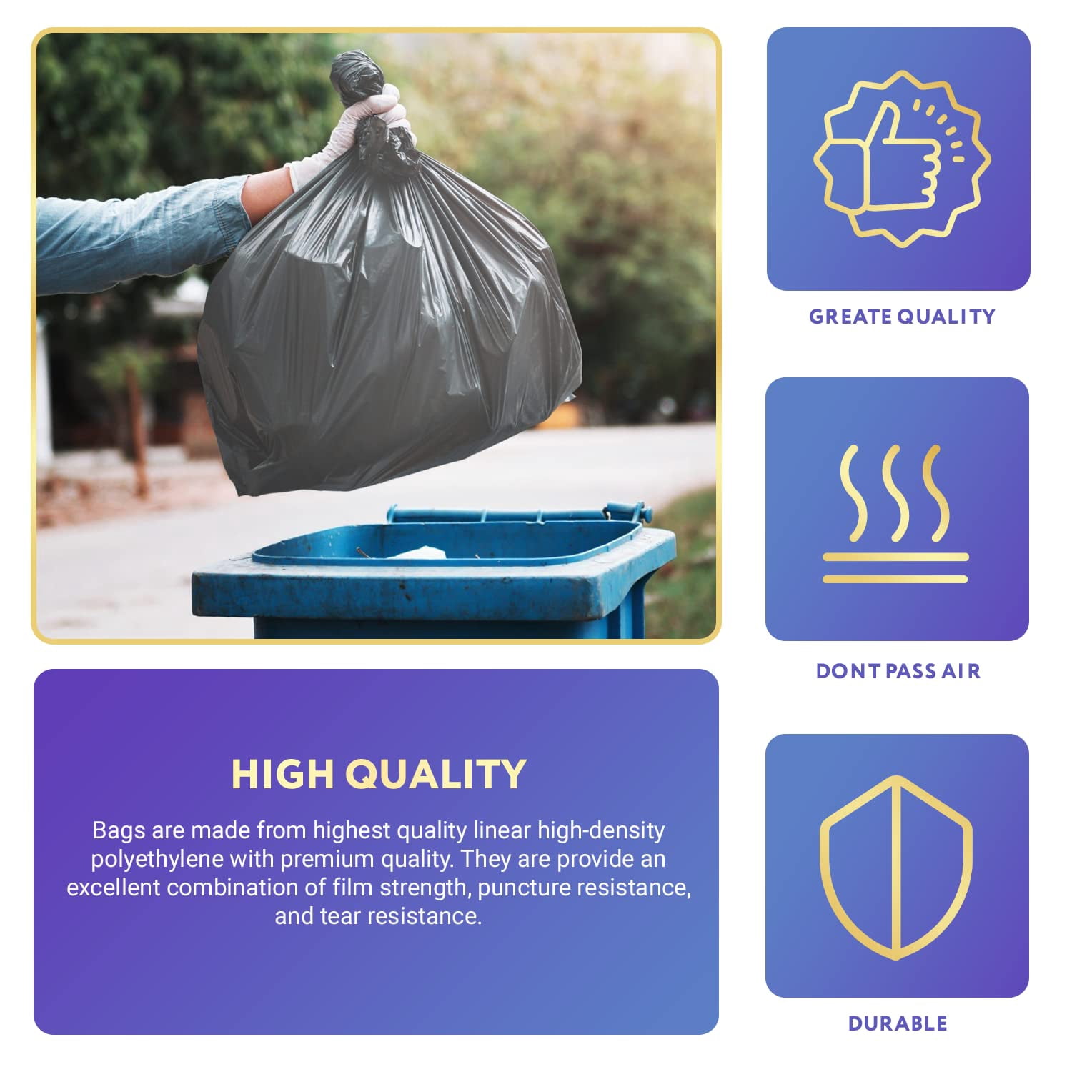 Gray Outdoor Trash Bags, Unscented 1.1 Mil Polyethylene, 250 Count, 33 Gallon