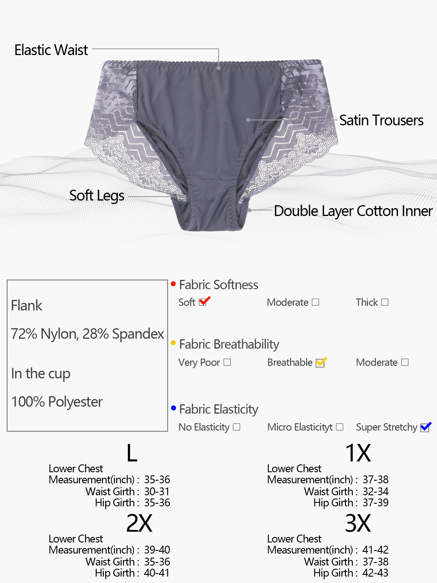 Unique Bargains Women's Plus Size Underwire Lace Trim Adjustable Straps Bra and Panty Set 42C Light Gray