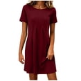 thumbnail image 2 of Noric Women's Summer Casual Short Sleeve Dress Solid Color Crew Neck Pleated Beach Vacation T-Shirt Dresses, 2 of 7
