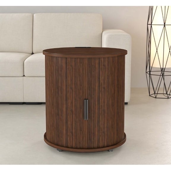 2-Tier Mid-Century Modern Walnut Side Table, Round End Table, Versatile End Tables Living Room for Bedroom Entryway