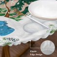 thumbnail image 3 of Merry Christmas Round Tablecloth, Fitted Table Cover with Elastic for 36"-44" Round Tables, Rustic Xmas Tree Elk Blue Snowman Snowflake Table Cloth Outdoor Indoor Dinning Party Waterproof Tablecloths, 3 of 7