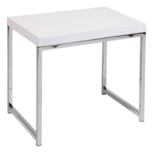 Pemberly Row End Table with Chrome Legs and White laminated wood top