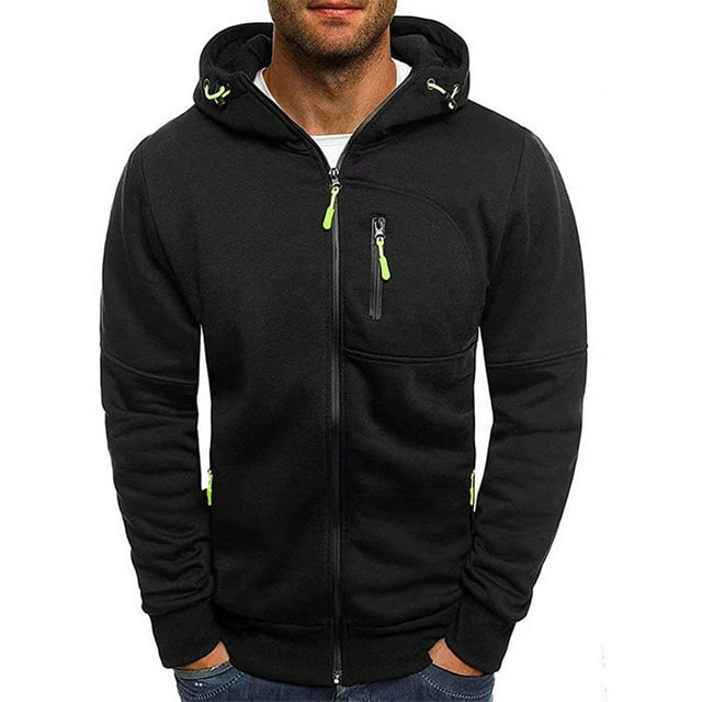Kmbangi Hooded Jacket Solid Color Long Sleeve Sweatshirt with Zipper Pocket