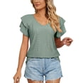 thumbnail image 4 of Kingdiese Womens Summer Casual V Neck Short Sleeve T Shirt Loose Fit Double Layer Sleeve And Collar Top Trashier Shirts, Size XXL, 4 of 4