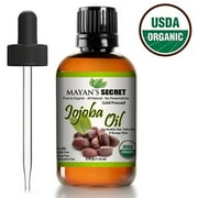 Mayan's Secret Organic Jojoba Oil with Dropper , Natural Cold Pressed Unrefined Virgin Oil for Hair and Face Carrier Oil - USDA Certified - 4oz