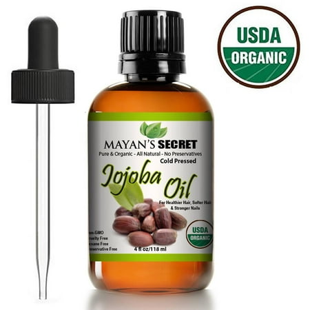 Mayan's Secret Organic Jojoba Oil with Dropper , Natural Cold Pressed Unrefined Virgin Oil for Hair and Face Carrier Oil - USDA Certified - 4oz