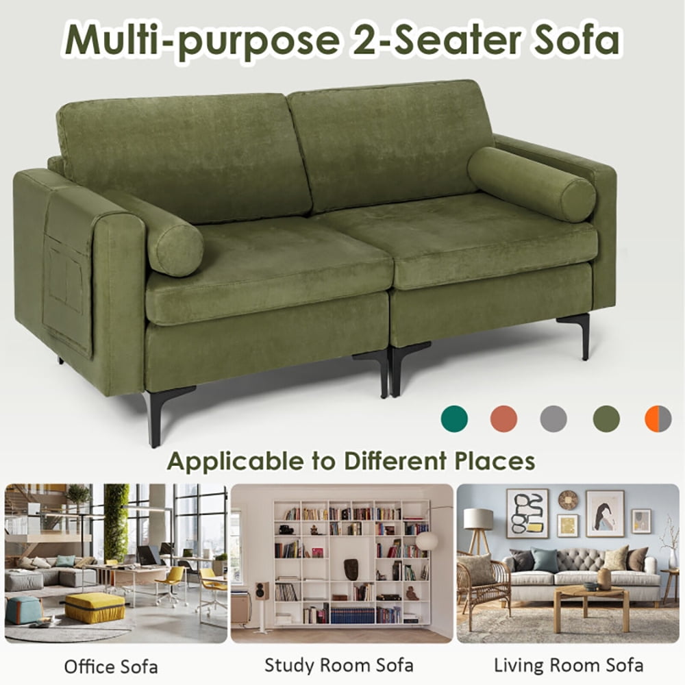 Finihen Sectional Sofa Couch, Loveseat Sofa, Modern Loveseat Sofa with 2 Bolsters and Side Storage Pocket, for Living Room, Army Green Finihen Sectional Sofa Couch, Loveseat Sofa, Modern Loveseat Sofa with 2 Bolsters and Side Storage Pocket, for Living Room, Army Green