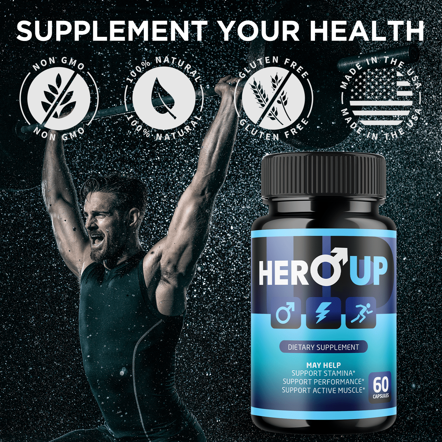 Hero Up Advanced Formula Pills All Natural Vitamin Supplement HeroUp 300 Capsules