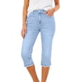 thumbnail image 2 of Holzkary Capri Jeans for Women Trendy Mid Rise Distressed Raw Hem Casual Summer Stretchy Denim Capris Pants Relaxed Fit Light blue XXL, 2 of 7