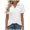 White, variant on Dursoulink Casual Short Sleeve Turndown Collar Collared Shirt for Women, V-Neck, Polyester-Spandex Blend, Regular Length, Baggy Fit, Solid Color