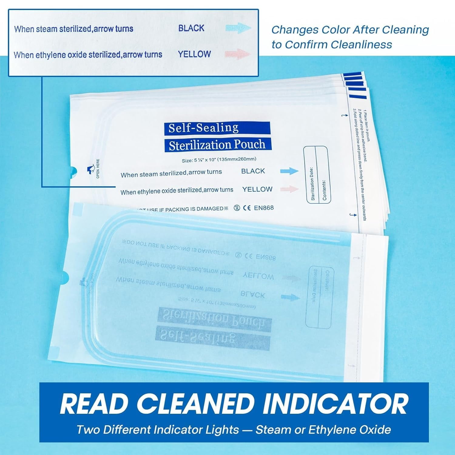 FOUR E's Scientific Sterilization Pouches- 5.25 " x 10 " Dental Medical Self Seal Pouch Bag 1000pcs