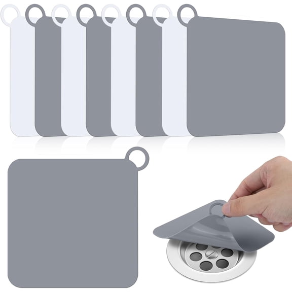 8 PCS Shower Drain Cover Silicone Square Anti-Odor Mat Floor Drain Cover Tub Stopper Drain Plugs for Kitchen Sink, Laundry, Bathroom (Medium)