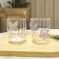 thumbnail image 2 of Ribbed Glass Cups, Vintage Drinking Glassware with Bow, Bubble Cups for Iced Coffee, Juice, Beverage, Milk, Cocktails, Juice , Bubble Tea, 2 of 7