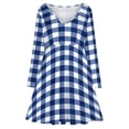 thumbnail image 3 of Modern Navy Blue White Buffalo Check Geometric Plaid Long Sleeve Dresses For Women Vintage Elegant Party Dress Oversized V-neck Dress S-8XL, 3 of 7