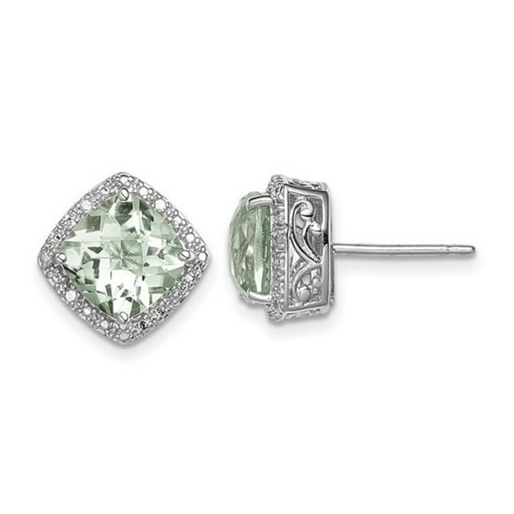3.90 Carat (ctw) Cushion-Cut Green Quartz Post Earrings in Sterling Silver