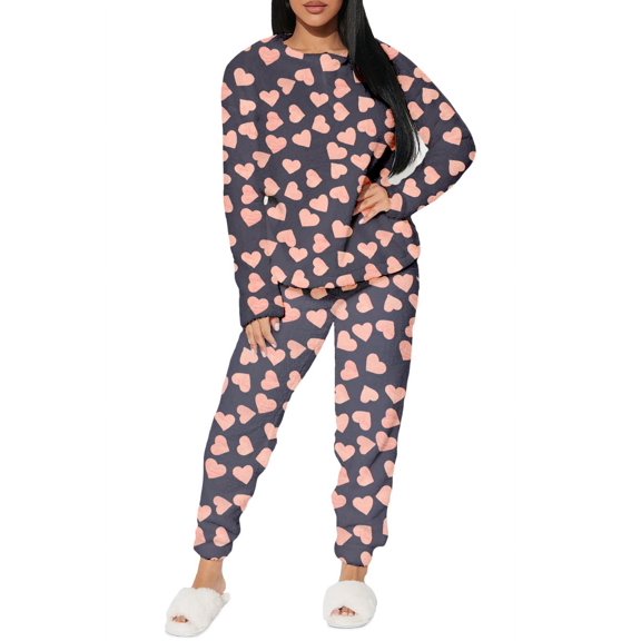 Conjunto de Pijama para Mujer Shendy Vendy Manga Larga Cuello Redondo con Estampado Transpirable