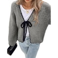 thumbnail image 1 of Suéteres Tipo Cárdigan con Lazo para Mujer, de Punto Grueso, con Mangas Largas Abullonadas, Modernos Abrigos para Otoño e Invierno. Gris XL, 1 of 5