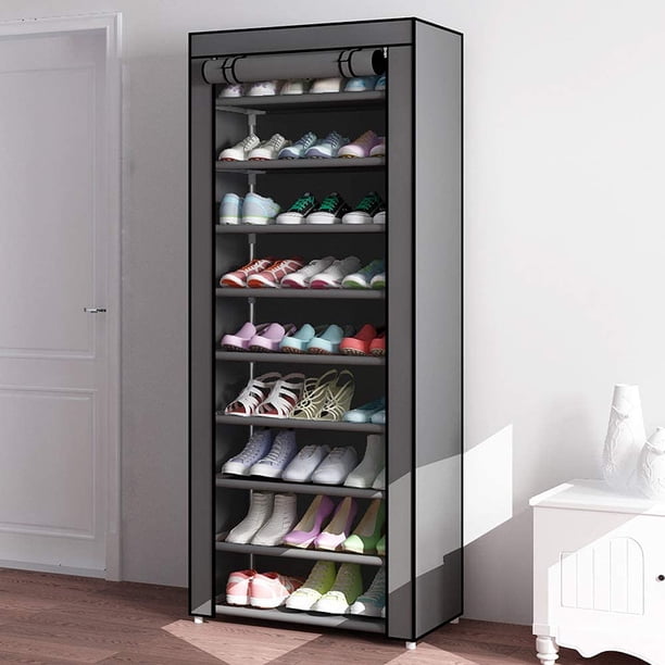 10 Tiers Shoe Rack With Dustproof Cover Closet Shoe Storage Cabinet Organizer Gray Walmart Com Walmart Com
