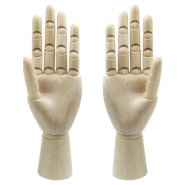 Maniquí de Dibujo de Artista de Madera Maniquí Articulado con Dedos Flexibles de Madera 2 Piezas (10 Pulgadas-Mano Izquierda Mano Derecha)