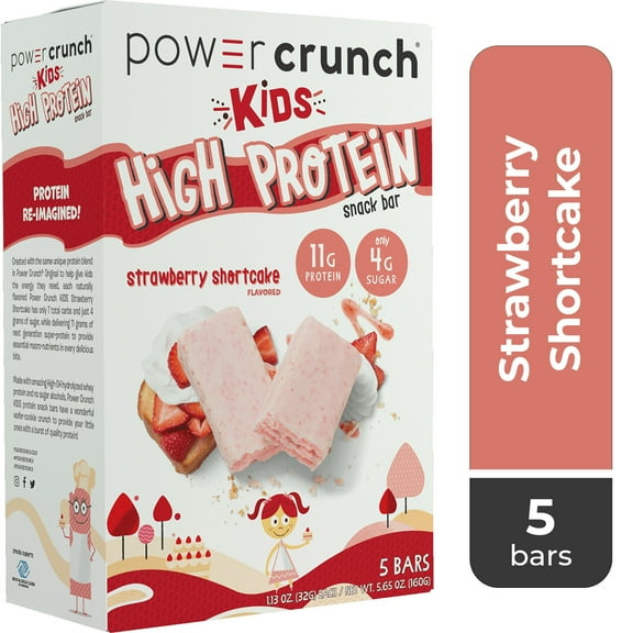 Power Crunch Kids High Protein Snack Bars, Strawberry Shortcake, 1.13 oz, 5 Count