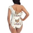 thumbnail image 5 of Gukieu Flower Chicken Print One-shoulder Ruffled One-piece Swimsuit with Removable Chest Pads and Tummy-control Swimsuit for Women-Small, 5 of 6