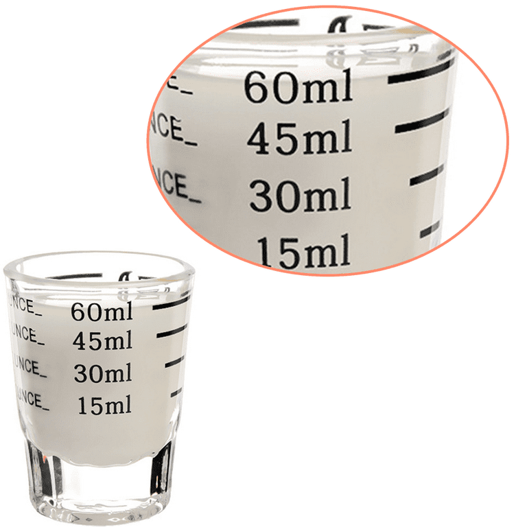 Set of 2 Shot Glass Measuring Cups - Liquid Heavy Glass with Letters - Black, Size: 3
