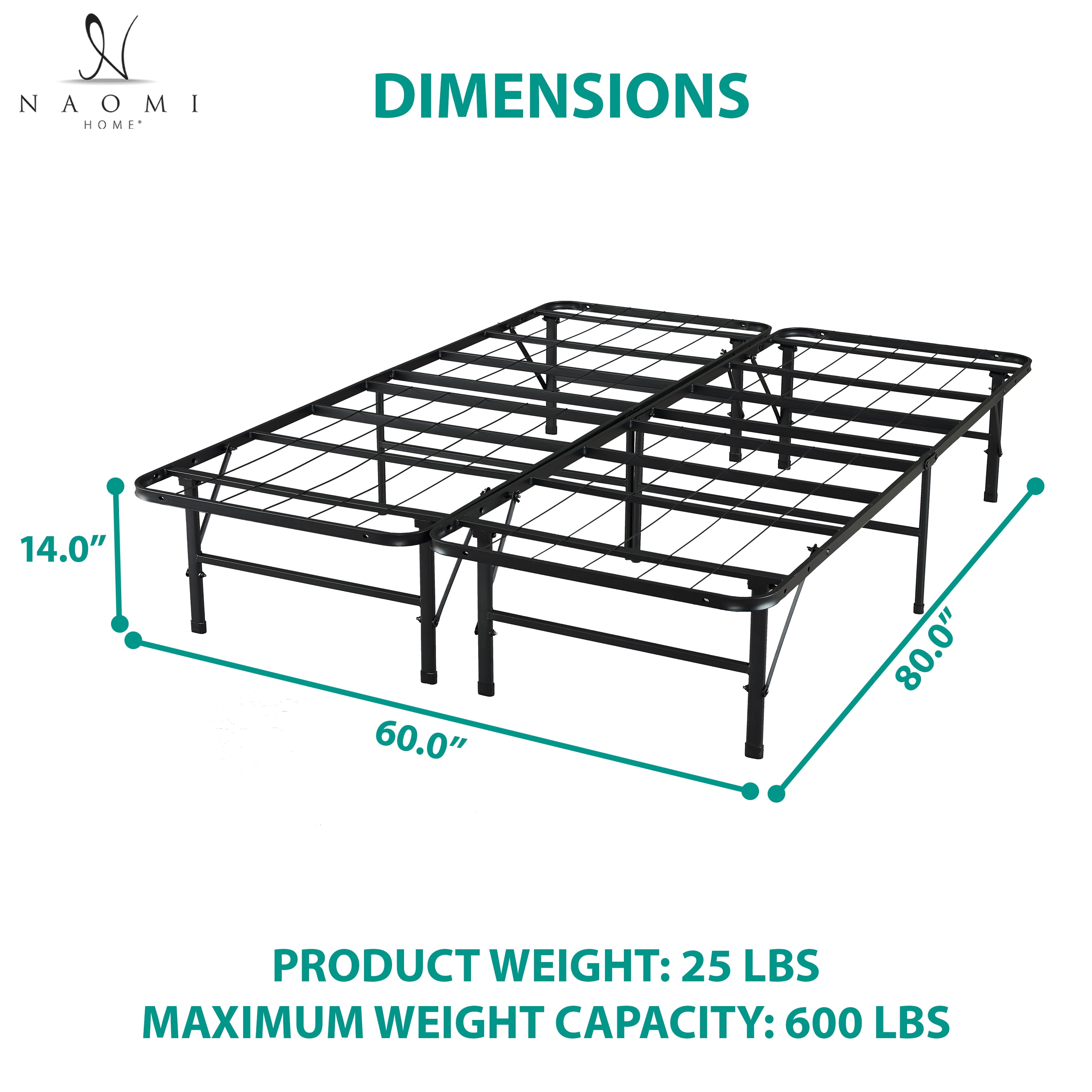 IdealBase 14" Foldable Queen Bed Frame – Heavy Duty Metal Platform, Box Spring Replacement