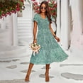 thumbnail image 1 of YNIQUE Women's Summer Floral Dress V Neck Short Sleeve A-Line Casual Mid Length Dress, 1 of 6