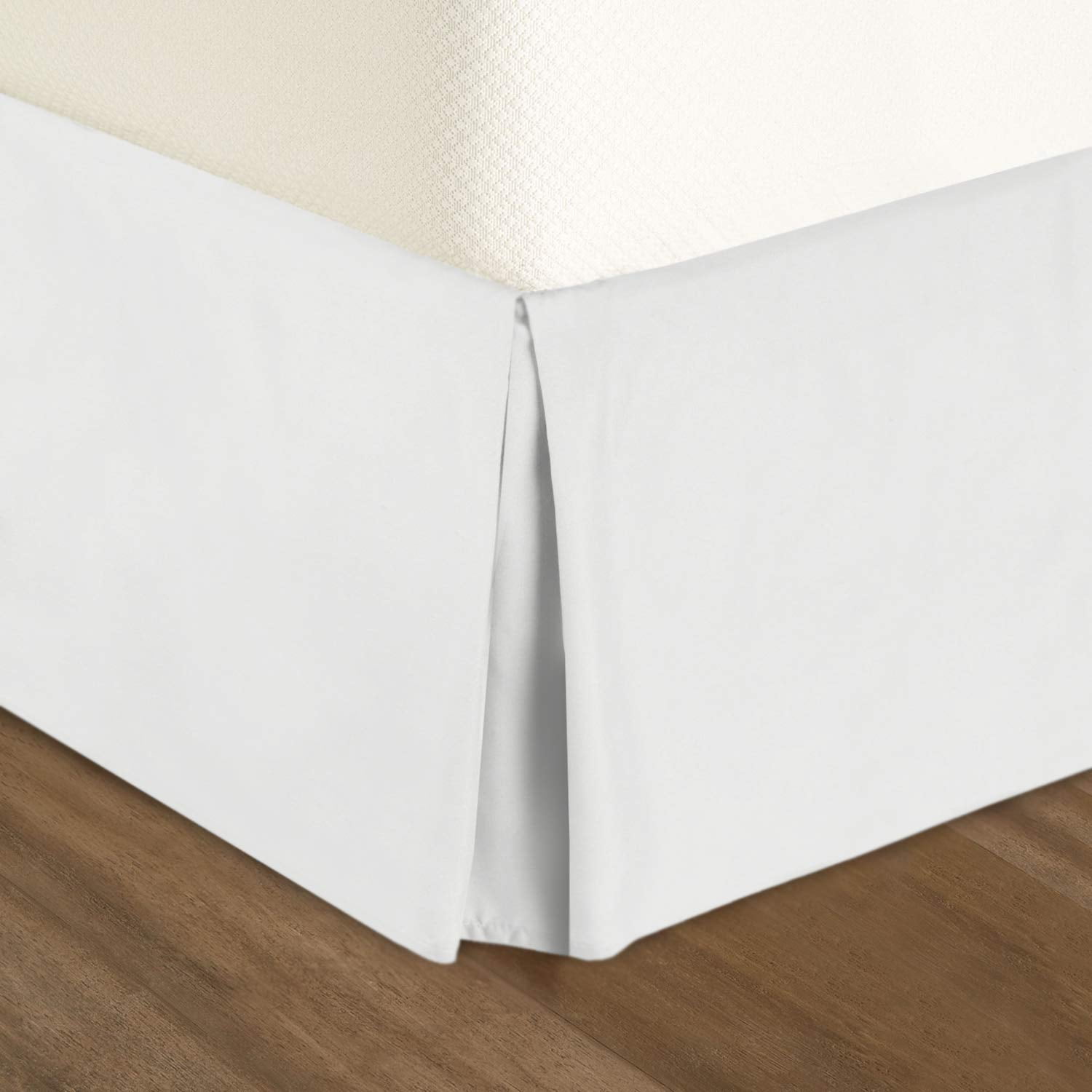 Clara Clark Pleated Bed Skirt - 14 inch Tailored Drop Luxury Double Brushed Microfiber Dust Ruffle - Includes 8 Pins, Full Size, White