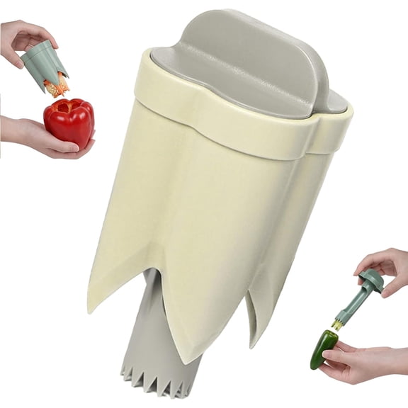 2 in 1 Pepper Corer, New Bell Pepper Corer Remover,Quick Fruit Vegetable Cutter Cave Tools,Kitchen Gadget for Jalapeno Bitter Melon strawberry(Khaki)