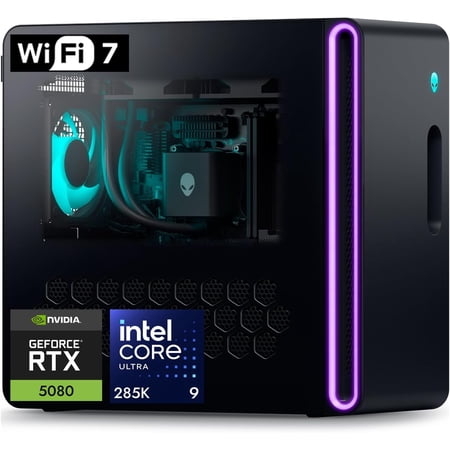 Alienware Aurora Gaming Desktop, Intel 24 Core Ultra 9 285K(AI NPU), NVIDIA GeForce RTX 5080 GDDR7, Windows 11 Pro, Wi-Fi 7(32GB DDR5 | 1TB SDD | 2TB HDD)
