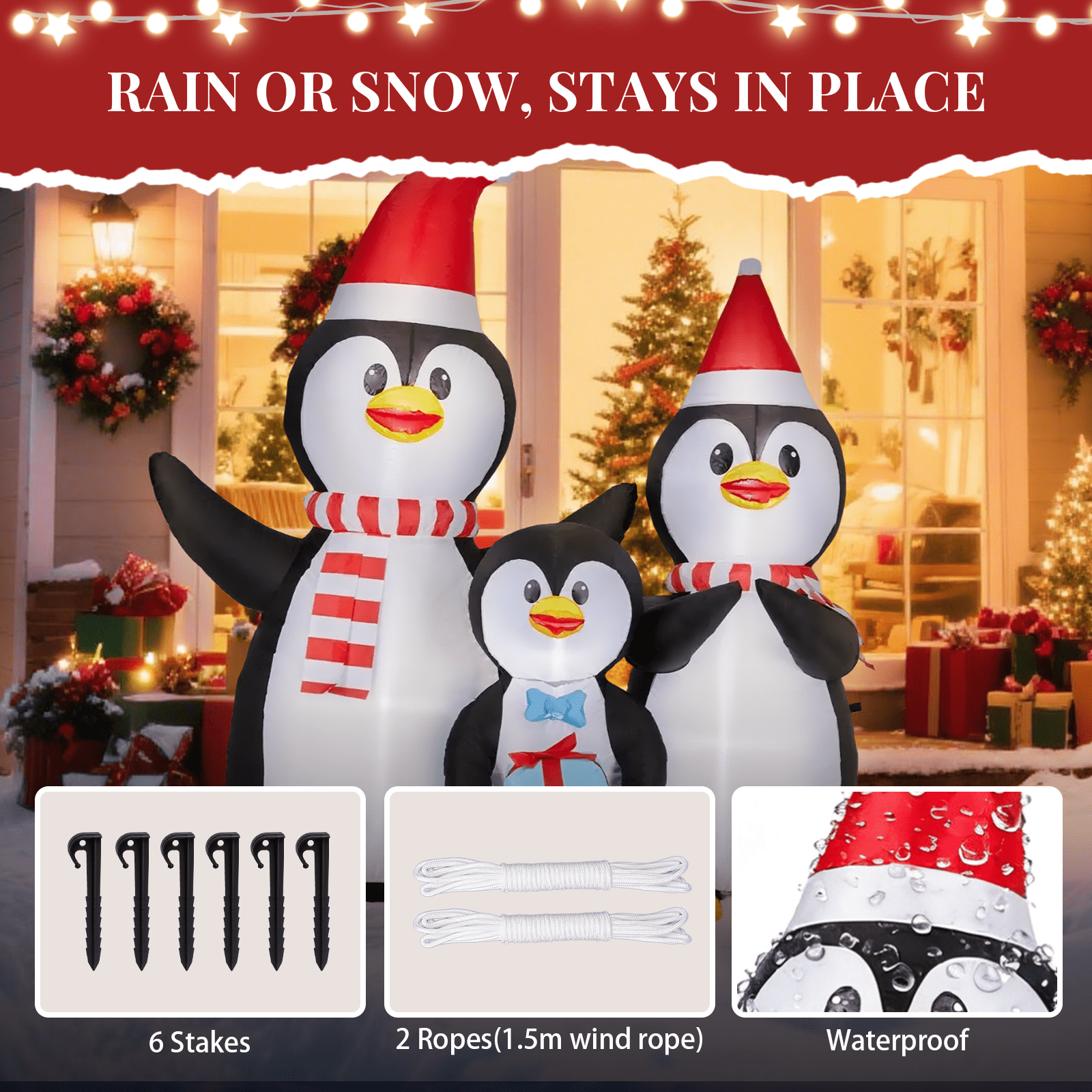 Astoutdoor 6 ft Lighted Christmas Inflatable Decoration, Penguin Family Blow Up Yard Decor with Built-in LED Lights