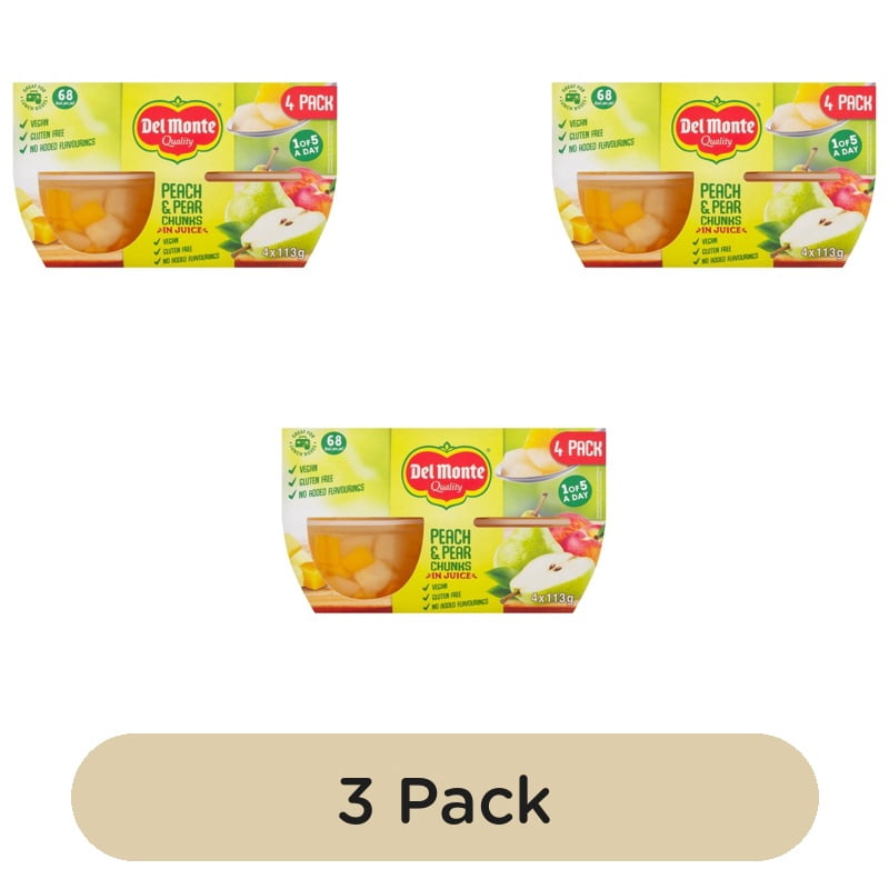 Del Monte Peach & Pear Chunks In Juice Fruit Pot 4 x 113g, British Import (Pack of 3)