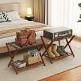 thumbnail image 5 of BAMBOOHOMIE Bamboo Luggage Rack, Folding Suitcase Stand with Storage Shelf for Guest Room, Wide Luggage Stand Foldable for Bedroom Hotel, Brown, 5 of 9