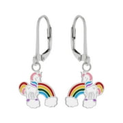 AGORA JEWELS Unicorn Rainbow & Clouds 925 Silver Leverback Earrings