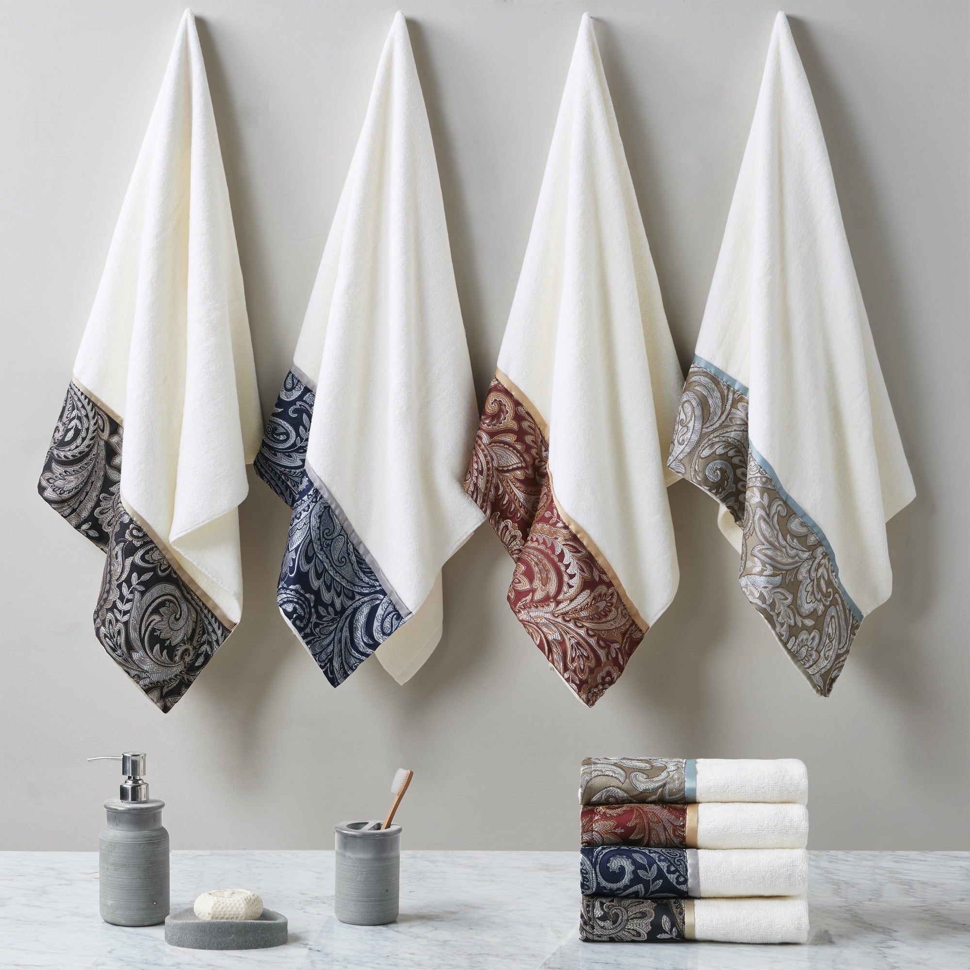 Madison Park Navy Bath Towel Set, 100% Cotton Bath Towels, 6-Piece Soft Jacquard Bath Towels, Hand Towels, Fingertip Towels, Navy/White