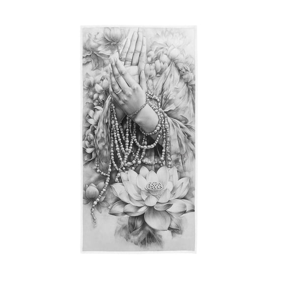 Hand and Lotus Sketch Face Towel Absorbent Hand Towels Bath Sport Gym