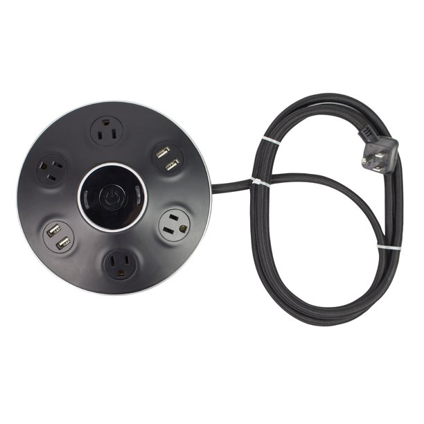 Globe Electric Designer Series 6 ft. 4Outlet Black USB Surge Protector Desktop Power Strip Hub