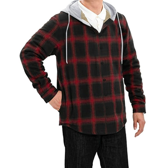 Meichang Men's Fleece Jackets Plus Size Plaid Hoodies Fall Button Down Shirt Jacket Modern Fit Long Sleeve Coat Jacket