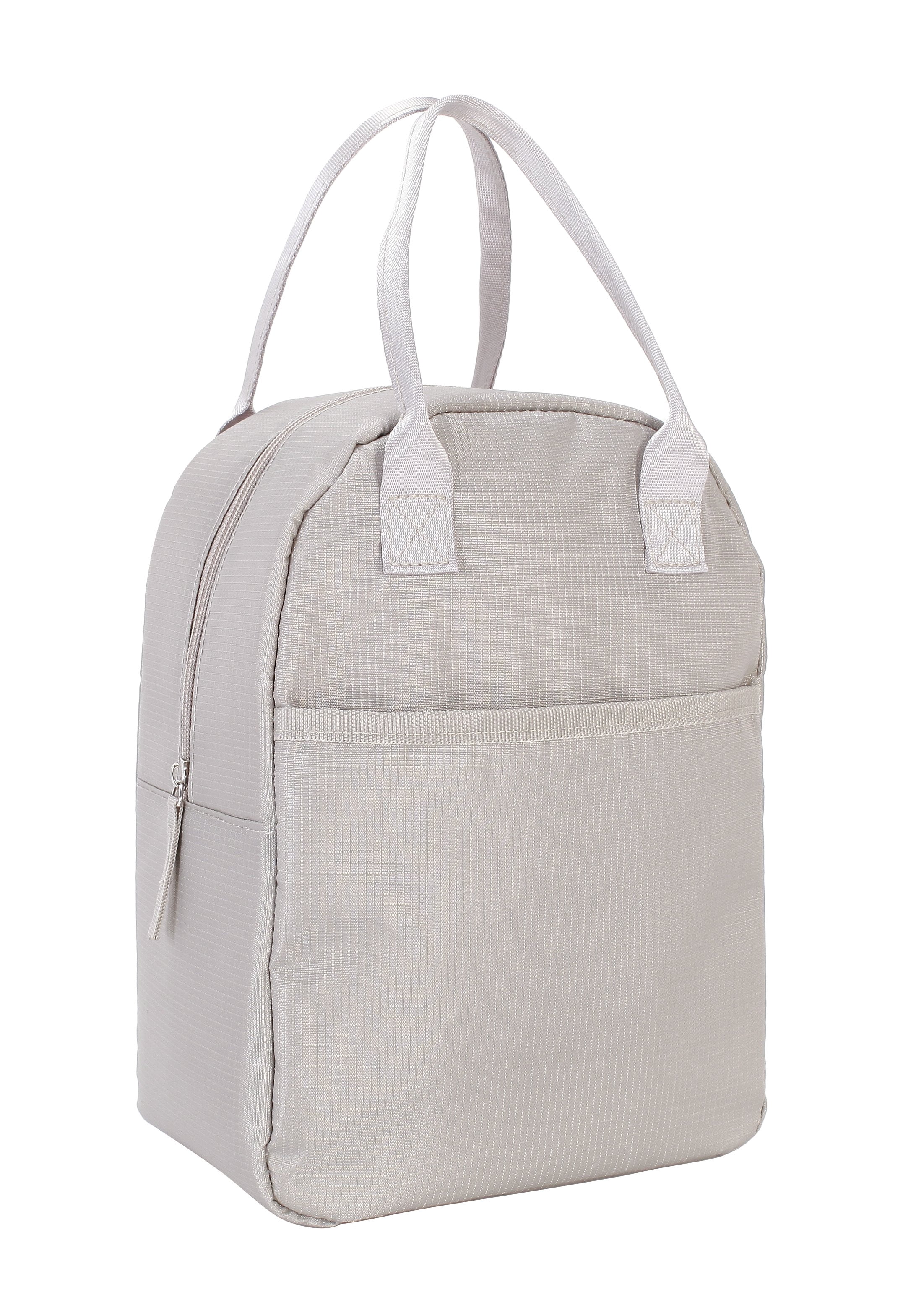 Mainstays Washed Stone Reusable Rounded Top Polyester Lunch Bag with Zippered Main Compartment and Front Pocket, Ideal Use for School, Workday Meals and Travel
