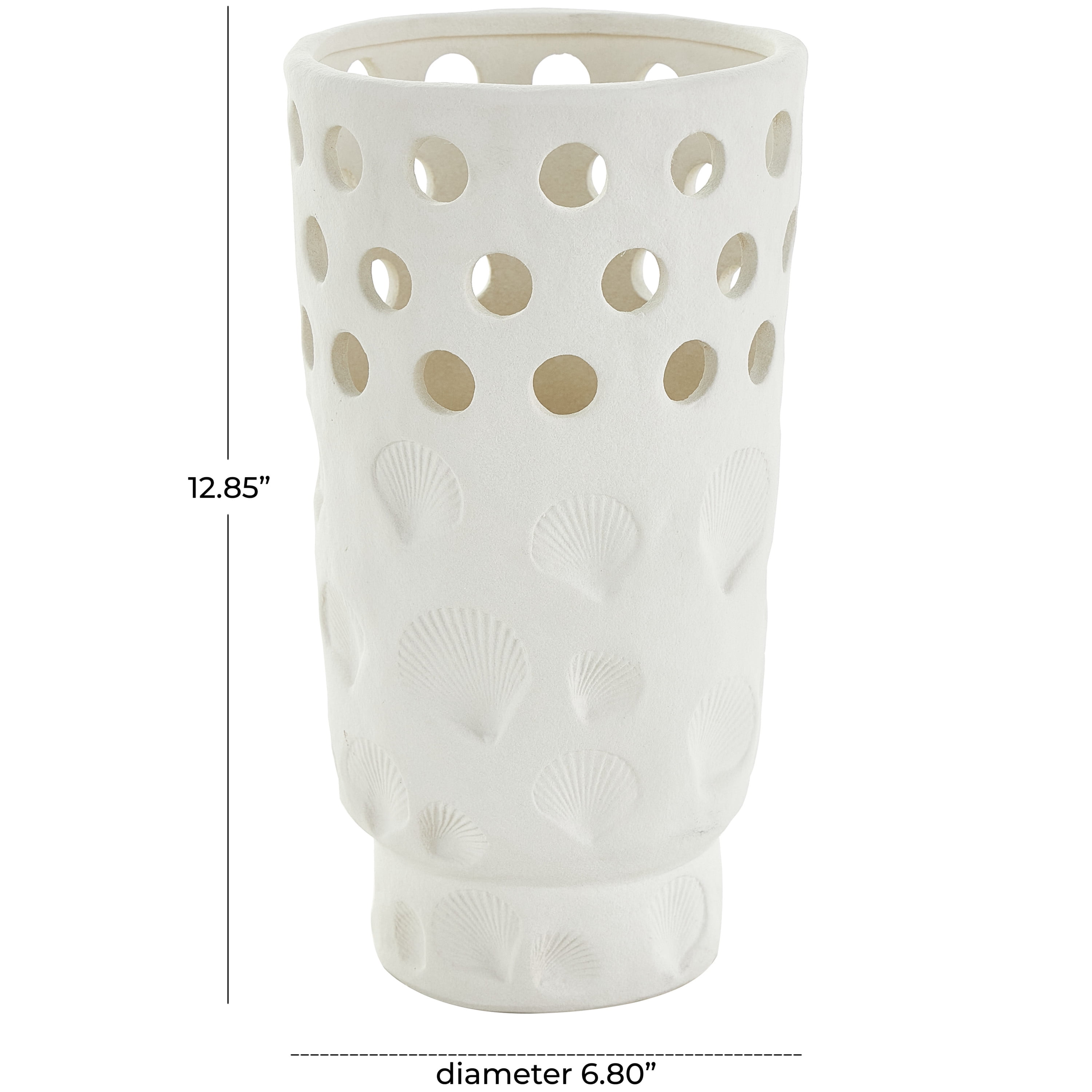 DecMode 13" Shell White Ceramic Vase with Circular Cutouts