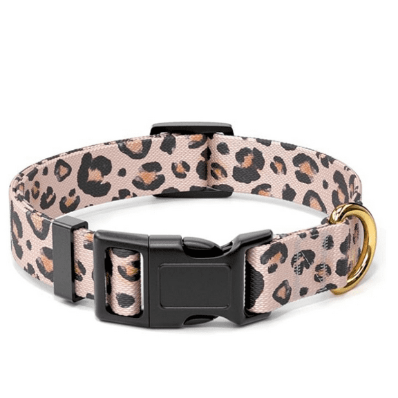 Dog Collar for Large Dogs, Cute Leopard Heavy Duty Adjustable Puppy Collar with Quick Release Buckle for Boy Girl & Female, Pet Accessories for Walking Running, L Length 1" Width, Pink