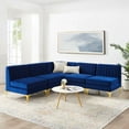 thumbnail image 2 of Tufted Sectional Sofa Set, Velvet, Blue Navy, Modern Contemporary Urban Design, Living Lounge Room Hotel Lobby Hospitality, 2 of 9
