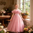 thumbnail image 2 of Angala Little Girls Dresses Solid Evening Gown Maxi Dresses Off Shoulder Fashion Elegant Comfortable Birthday Evening Party Child Summer Outfit Size 9-10 Years Red, 2 of 6