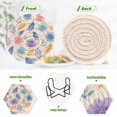 thumbnail image 7 of 6 Pcs Drink Coasters with Holder 3.94in Woven Coasters for Drinks Blue and Purple Flowers Coaster Set for Protection Table, 7 of 7