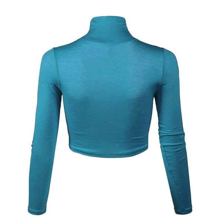Fitted Long Sleeve Turtleneck Crop Top~Orange / Medium Fitted Long Sleeve Turtleneck Crop Top~Orange / Medium
