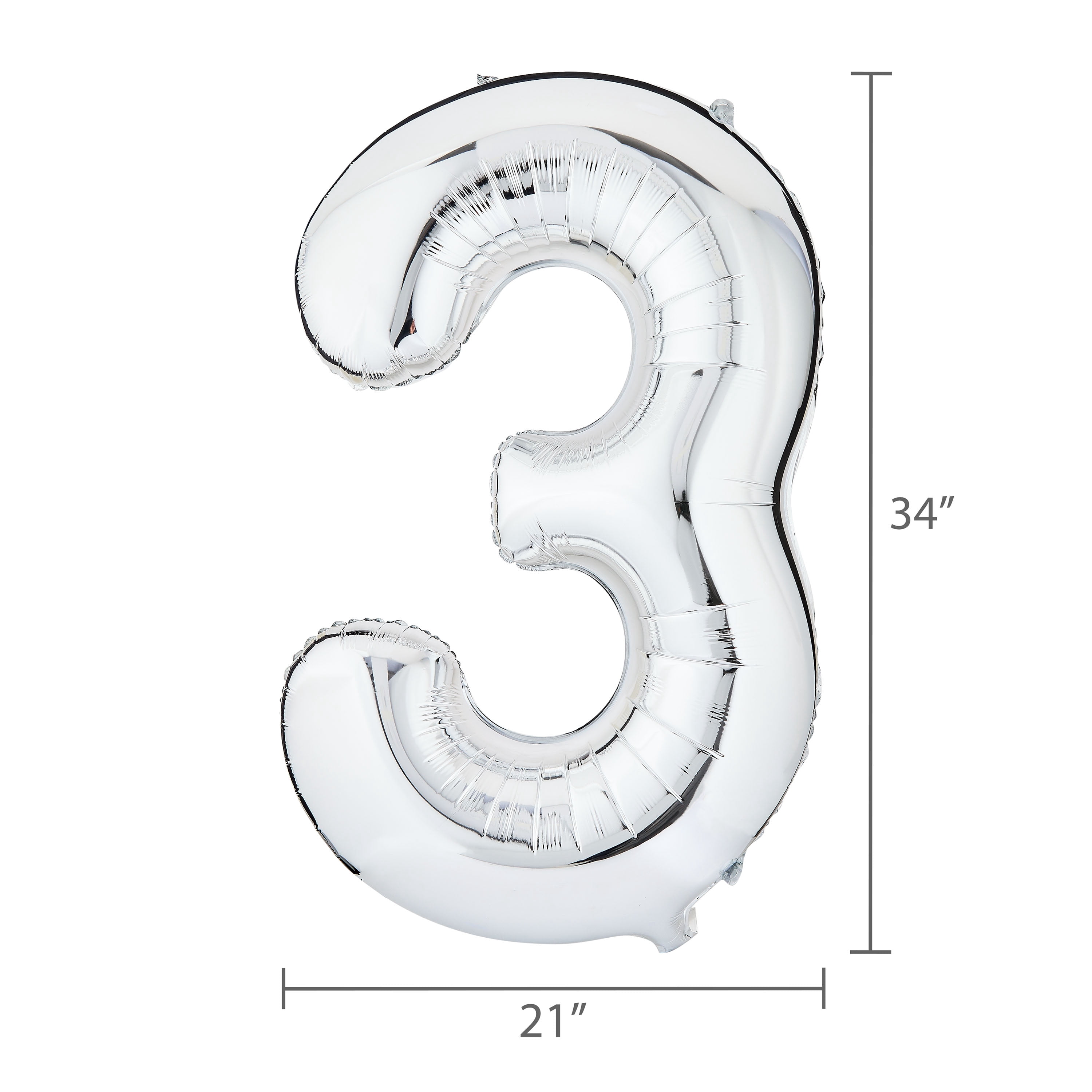 34" Silver Number 3 Foil Balloon, by Way To Celebrate